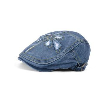 Imagem de Chapéu feminino, jeans floral, boné plano, Gatsby Newsboy Vintage - yi