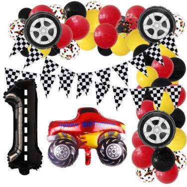 Imagem de Conjunto de balões de aniversário com tema de carro de corrida, 88 uni