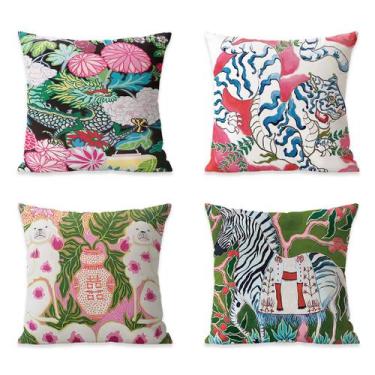 Imagem de Conjunto de fronhas de pelúcia vintage com estampa animal 35x35 cm (co