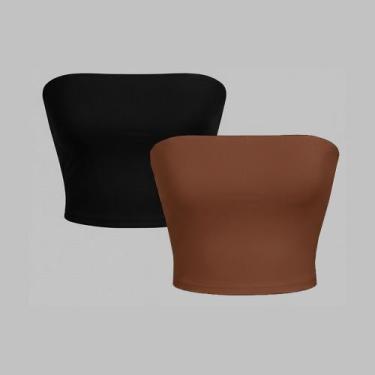 Imagem de Kit 2 Top Tube Cropped Faixa sem alça Básico Feminino Suplex Premium -