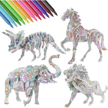 Imagem de Conjunto de quebra-cabeças de colorir 3D para 4 animais pintados com 1