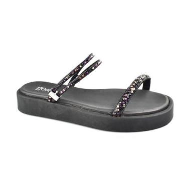 Imagem de Sandália Godiva Plataforma Tiras Finas Com Strass Feminina Preta, 36