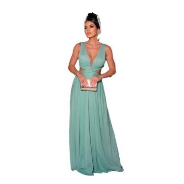 Imagem de Vestido Lonfo Festa Micro Tule Liso Decote em X Madrinha Formatura  - 