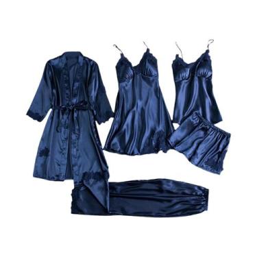Imagem de Conjunto De Pijama Feminino De Seda Gelada Com Camisola De Manga Compr