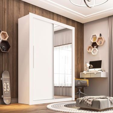 Imagem de Guarda Roupa Solteiro Panama 2 Portas de Correr 2 Gavetas MDP-MDF com Espelho Branco Salleto Moveis