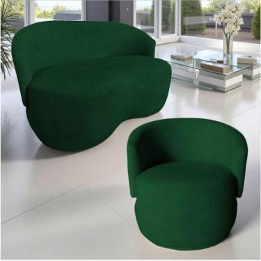 Imagem de Kit Namoradeira + Poltrona Decorativa Beatriz Orgânica Bouclé Verde - 