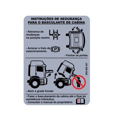 Imagem de Adesivo de Sinalização Instrução Segurança Basculante Cabina Caminhão em Vinil Automotivo Teu Adesivo