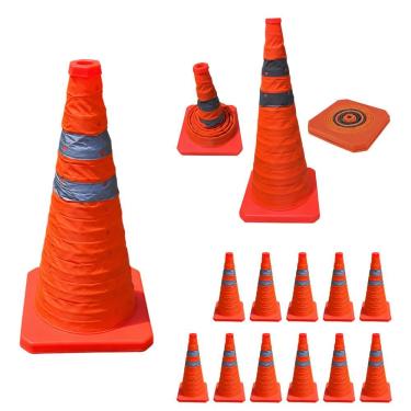 Imagem de Kit 11 Cones de Sinalização Retráteis 70cm Refletivos Dobráveis Laranja Leva Pra Malhar