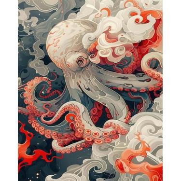Imagem de Kit de pintura por números com tema de polvo, faça você mesmo, tinta a