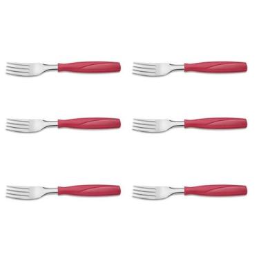 Imagem de Kit 6 Garfo de Mesa Aço Inox Vermelho Brinox