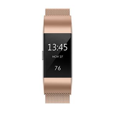 Imagem de Pulseira de metal Yutior compatível com Fitbit Charge 2, pulseira de substituição magnética de metal de aço inoxidável pequena e grande (14 a 25 cm) para homens, prata, champanhe,