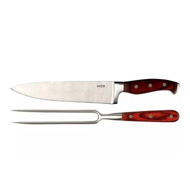 Imagem de Conjunto Para Churrasco Nobre Em Aço Inox E Cabo Madeira Mor