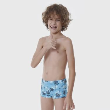 Imagem de Sunga Infantil Boxer Azul Estampa Coqueiros
