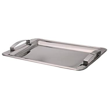 Imagem de Mimo Style Bandeja Retangular Inox Com Alça Nas Laterais, Ideal Para Servir Petiscos, Cafés e Lanches, Produzido em Aço Inoxidável