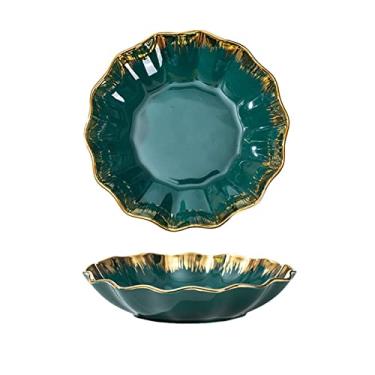 Imagem de Prato de jantar de cerâmica prato em forma redonda prato de refeição doméstico café da manhã pratos planos (cor: verde)