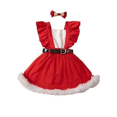 Imagem de Macacão infantil para meninas com laço de Natal para crianças roupas de bebê vestido de Natal (vermelho, 4-5 anos)