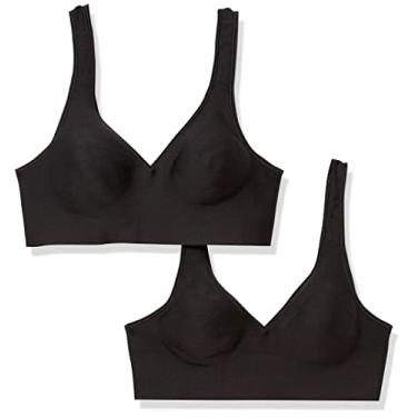 Imagem de Hanes Sutiã feminino sem fio, macio e confortável, cobertura total, pacote com 2 unidades, Preto/preto, pacote com 2, GG
