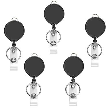 Imagem de AIWOQI Pacote com 5 carretéis de crachá retráteis para cordões enfermeiros, carretel de crachá retrátil com anel de metal, carretel preto para crachá de identificação, crachá de identificação retrátil com clipe