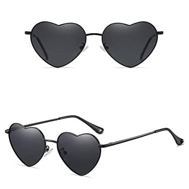 Imagem de Óculos de sol de coração de metal de luxo moda feminina polarizada amor em forma de coração óculos de sol festa óculos anti-reflexo de condução, C1 preto preto, tamanho único