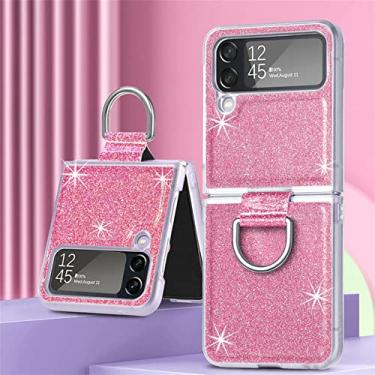 Imagem de Capa de telefone com suporte de anel de luxo com brilho brilhante para Samsung Galaxy Z Flip 4 flip4 Flip4 Capa macia de carregamento magnético sem fio, anel de glitter rosa, para Samsung Z flip4