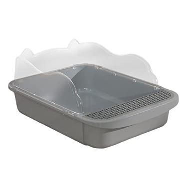 Imagem de Baoblaze Caixa de areia aberta semi fechada para gatos caixa de areia de vaso sanitário profunda peneiradora caixa de areia suprimentos para animais de estimação Bandeja de areia portátil para animais pequenos, 43 x 28 x 18 cm cinza