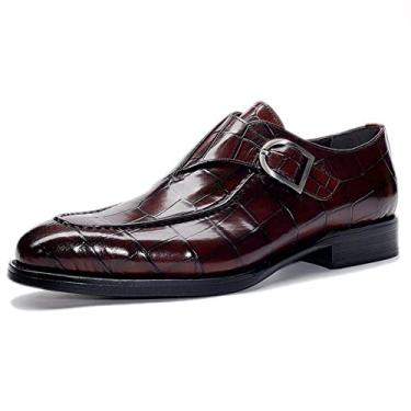 Imagem de Sapatos Oxford para homens Slip On Monk Strap Avental Toe Toe Round Toe Couro Non Slip Block Heal Low Top Walking (Color : Wine Red, Size : 45.5 EU)