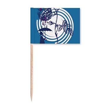 Imagem de Chapéu de guarda-chuva rosa com estampa de folhas de planta, bandeiras de palito de dentes, enfeite de festa