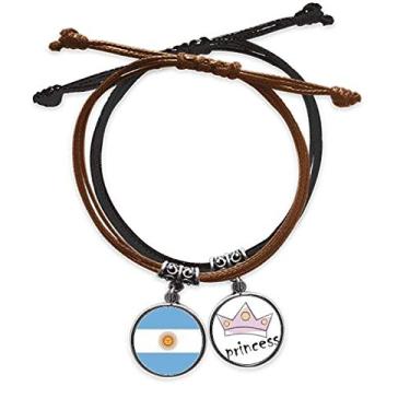 Imagem de DIYthinker Pulseira de couro com corrente de mão e bandeira nacional da Argentina com bandeira da América do Sul