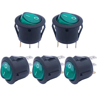 Imagem de mxuteuk 5 peças AC110V Luz Verde Iluminada Snap-in Redondo Barco Rocker Switch Alternar Power SPST ON-OFF 3 pinos CA 250V 6A 125V 10A, Uso para Eletrodomésticos MXU1-5-101NG