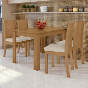 Imagem de Conjunto Mesa Retangular 4 Cadeiras Athenas Móveis Lopas Amêndoa Clean/Linho Rinzai Bege