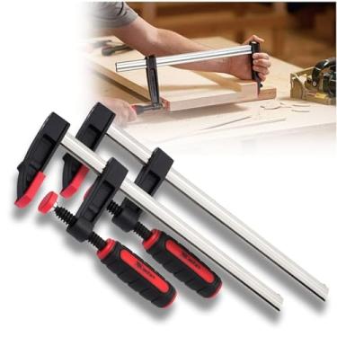 Imagem de Kit 2 Grampo Sargento Tipo F 14pol 37cm 63kg Ajuste Aperto Rápido Descerrar c/Cabo de Madeira P/Carpinteiro Marceneiro Fixação de Peças e Móveis 300x50x370mm