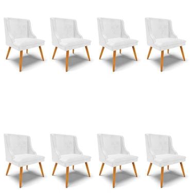 Imagem de Kit 8 Cadeiras Estofadas Para Sala De Jantar Pés Palito Lia Sintético Premium Branco - Ibiza