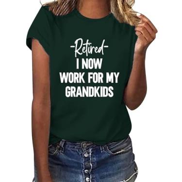 Imagem de Camiseta feminina Retired I Now Work for My Grandkids 2024 verão casual solta com frases blusas leves, Verde, XXG