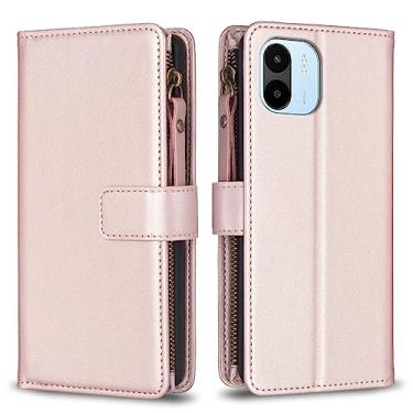 Imagem de Capa com alça de pulso Xiaomi Redmi A1/Redmi A2, 9 compartimentos para cartão, 1 carteira de couro com zíper, função de suporte, fecho magnético, capa para celular compatível com Redmi A1/Redmi A2 de