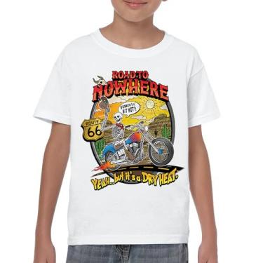 Imagem de Camiseta juvenil Road to Nowhere But its a Dry Heat Funny Skeleton Biker Ride Motorcycle Skull Route 66 Southwest Kids, Branco, GG