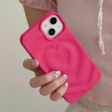 Imagem de Galvanoplastia Prata 3D Coração Water Ripple Phone Case para iPhone 14 13 12 11 15 Pro Max Capas de silicone macio, fosco rosa vermelho, para iPhone 15Pro Max