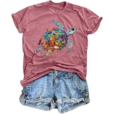 Imagem de Camiseta feminina de tartaruga marinha com estampa de animal divertida camiseta Ocean Life camiseta havaiana férias verão tops, rosa, G