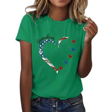 Imagem de Camiseta feminina com bandeira americana do Dia Memorial 4 de julho, roupas de família com bandeira dos EUA, camiseta de verão, Verde, P