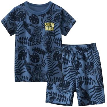 Imagem de Frogwill Conjunto de roupas de verão para meninos e crianças, de algodão, camiseta e shorts de manga curta 2-5 anos, Azul-marinho tropical, 3 Anos