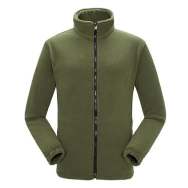 Imagem de Casaco masculino de lã slim fit cor sólida quente felpudo jaqueta manga comprida zíper sherpa agasalho, Verde militar, XX-Large