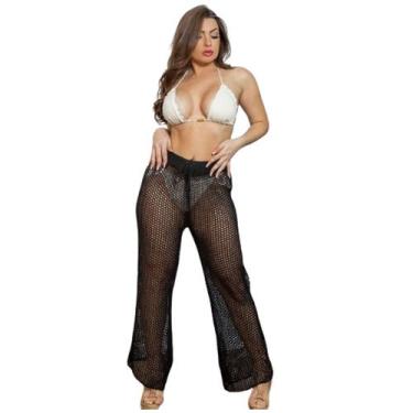 Imagem de Calça Feminina Tricot Moda Praia Pantalona - Outlet Trico, Verde bande