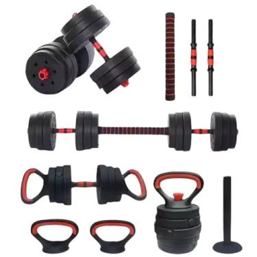 Imagem de Kit Barra Anilha Halter Kettlebell 30 Kg Academia Targ Me