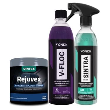Imagem de Vonixx Kit Limpeza Automotiva, Rejuvex 400g, V-Floc 500ml, Sintra Fast 500ml