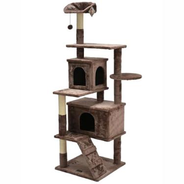 Imagem de Arranhador de gato grande, luxuoso, multifuncional com casas, cama, poleiros, escada e brinquedo