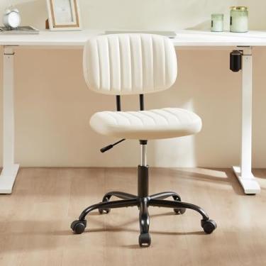 Imagem de HealSmart Cadeira de escritório pequena com rodas, cadeira de mesa sem braços com suporte lombar, couro de poliuretano, altura ajustável, 360°, giratória, sem braço, para casa, quarto, escritório,