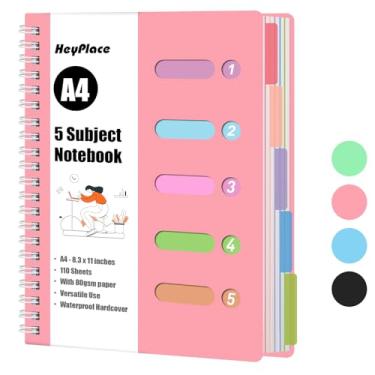 Imagem de HEYPLACE Caderno pautado universitário A4, caderno espiral rosa com divisórias, caderno de capa dura, 5 assuntos para anotações escolares