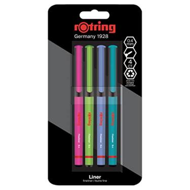 Imagem de rOtring Canetas Liner Fineliner | 0,4 mm | Canetas de colorir para escrever e desenhar | Embalagem sem plástico | Cores divertidas sortidas | 4 unidades