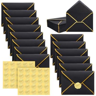 Imagem de Envelopes de cartão A7 5 x 7 envelopes com selo de cera em relevo dourado autoadesivo com aba em V com borda dourada para convites de formatura e saudação de casamento (preto)