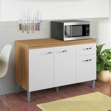 Imagem de Balcão de Cozinha Ambiente Gabriela com Tampo 120cm Amêndoa Branco - AJL