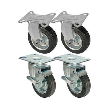 Imagem de Kit 4 un roda rodízio fixo giratório freio borracha 3 polega - AJAX